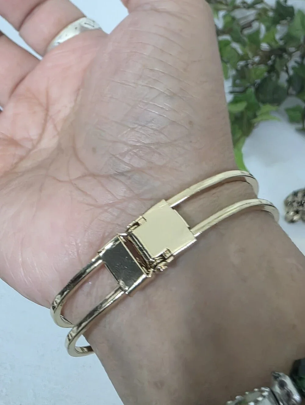 Gold Bumble Bee Pearl & Rhinestone Hinge Bangle Bracelet